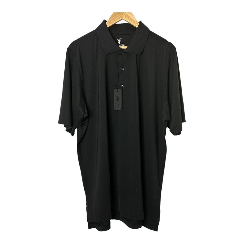 F&G Tech Black Solid Tech Jersey Polo Shirt Men's Size XL New
